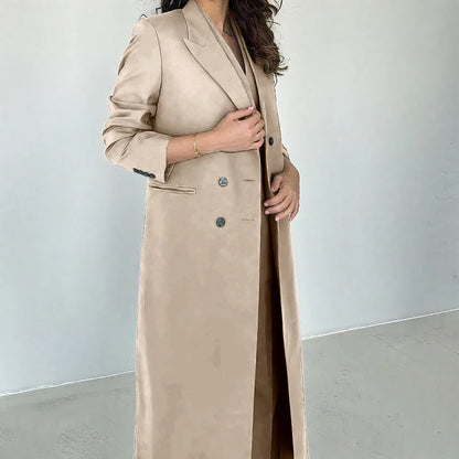 Gray Women Pants Sets 3 Piece Gorgeous Peak Lapel Double Breasted Solid Outfits Fashion Formal X-Long Suits (Blazer+Vest+Pants)