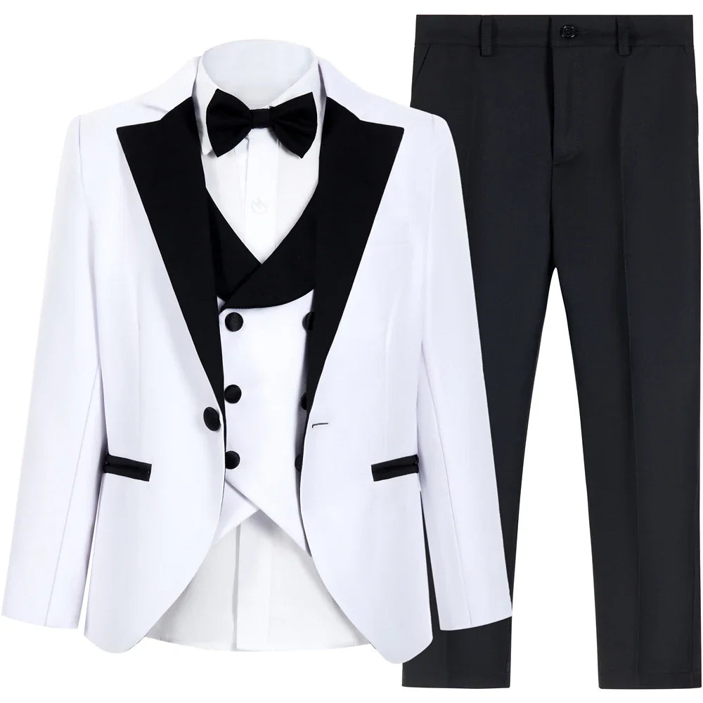 Boys Formal Suit Set | Blazer Vest Pants Bow Tie | Wedding & Party | Red, White, Royal Blue | Ages 3–14