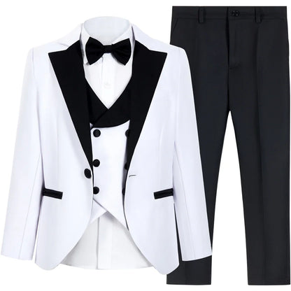 Boys Formal Suit Set | Blazer Vest Pants Bow Tie | Wedding & Party | Red, White, Royal Blue | Ages 3–14