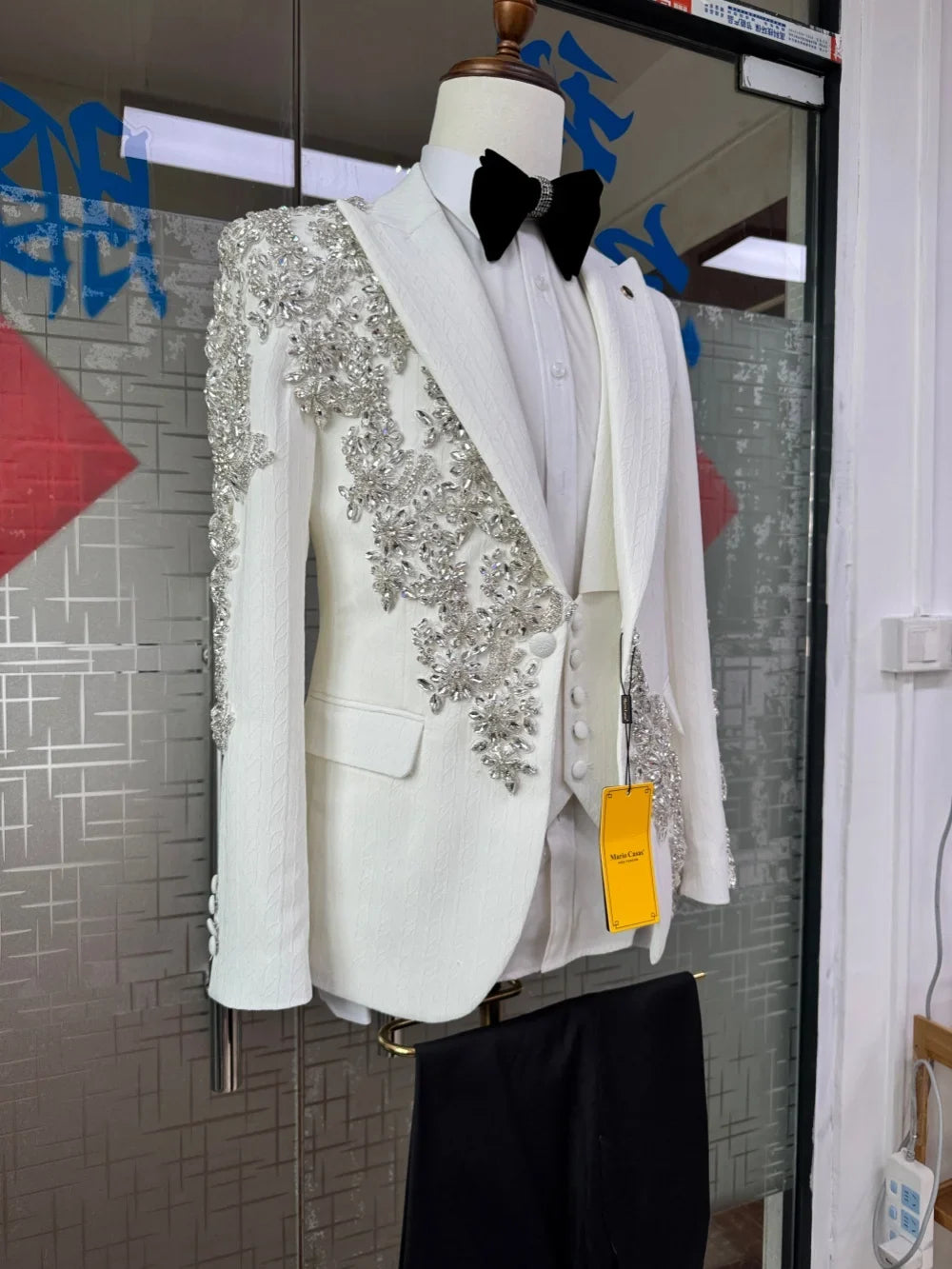 Opulent Crystal Men's Suits 2 Pieces Jacket Pants Wedding Groom Sets Premium Jacquard Suit Set For Men Banquet Party Outfit