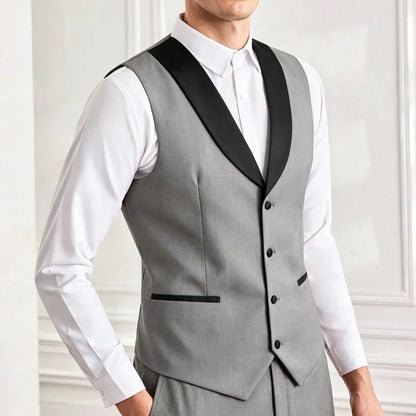 Men's Suit Vest – Single Breasted Brown Waistcoat with Black Lapel for Weddings & Formal Occasions