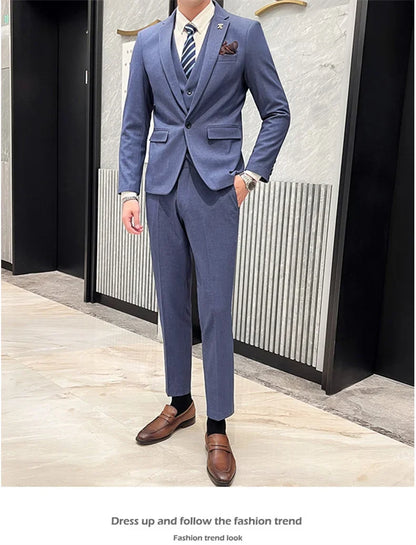 Men's 3-Piece Slim Fit Suit – Smart Casual Blazer, Vest & Pants for Business, Wedding & Formal Occasions