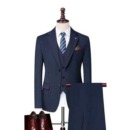 Men's Linen 3-Piece Slim Fit Suit – Blue & Beige | XS–6XL