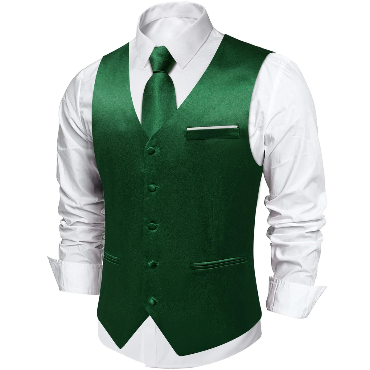 Men's Satin Suit Vest Set with Tie Handkerchief and Cufflinks for Wedding and Prom
