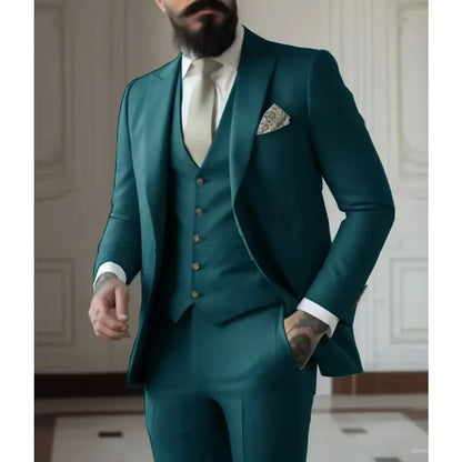 Classy Men Suits 3 Pieces Light Green Peak Lapel Jacket Vest Pants Classic Set For Wedding Groom Wedding Business Events Dress