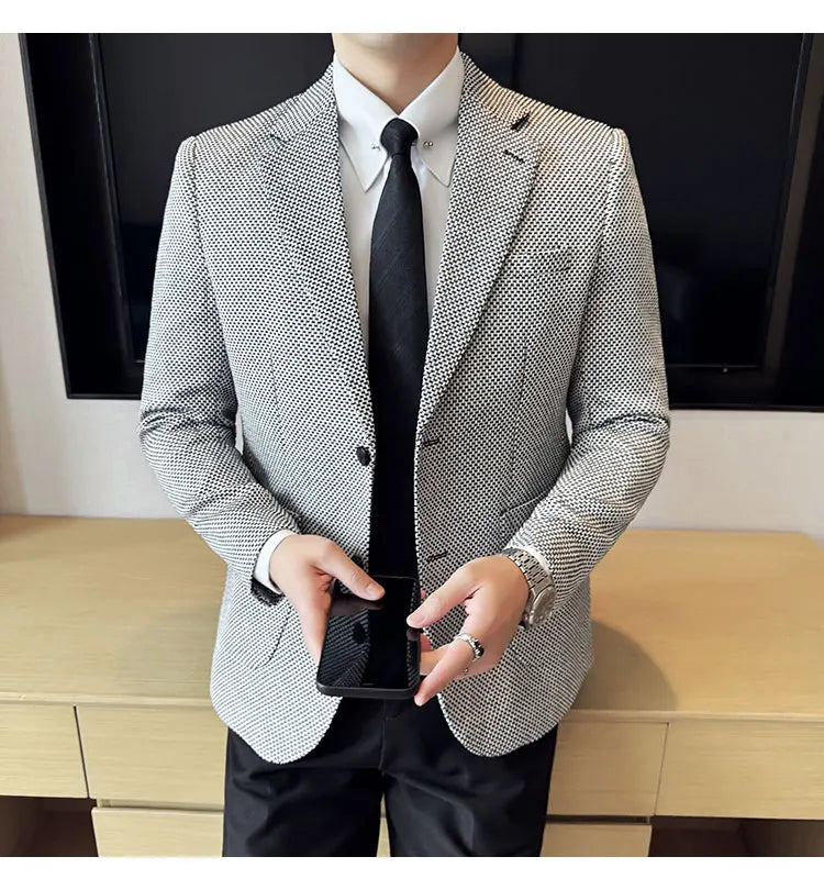 New Lmitation Linen Woven Slim Fit Suit Jacket Men Fashion Casual Business Blazers Wedding Social Party Dress Coats 4XL-M