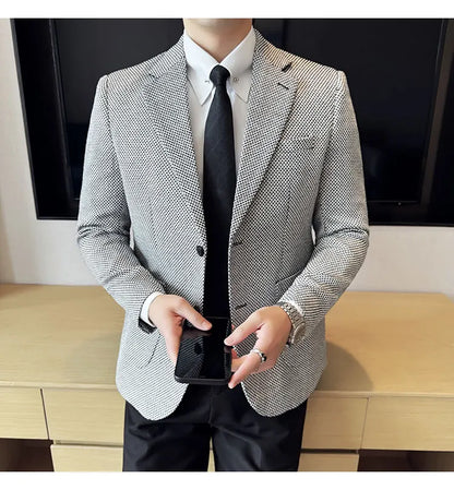 New Lmitation Linen Woven Slim Fit Suit Jacket Men Fashion Casual Business Blazers Wedding Social Party Dress Coats 4XL-M