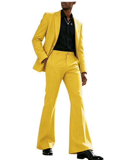 Men's 2-Piece Retro Flare Suit – Slim Fit Bell Bottom Blazer & Wide Leg Pants for Formal Occasions