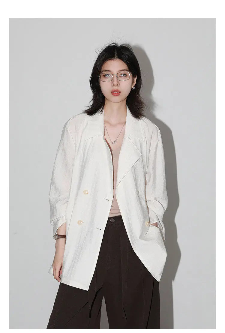 New Women Mid-length Trench Coats Loose Casual Oversized Double Breasted Office Ladies Blazer Jacket Spring Autumn