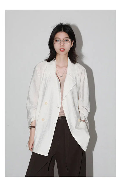 New Women Mid-length Trench Coats Loose Casual Oversized Double Breasted Office Ladies Blazer Jacket Spring Autumn