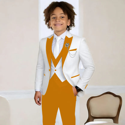White Suit for Boys Fashion Formal Flower Boys Wedding Tuxedos 3-Piece Set (Jacket Pants Vest) Party Slim Fit Suit Kids Clothes