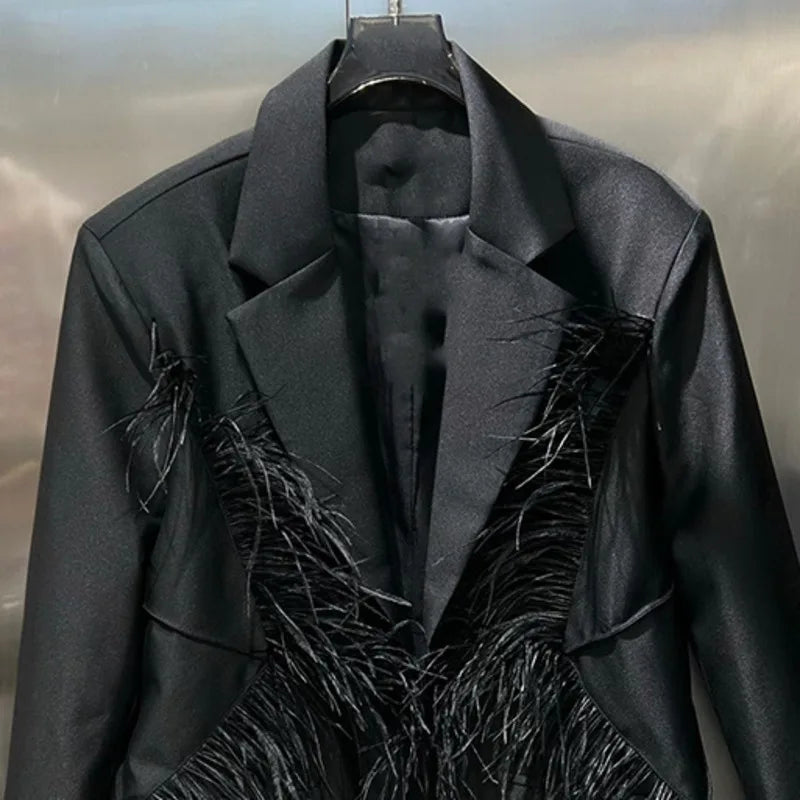 Spring Autumn New Women's Blazer Notched Collar Niche Design Patchwork Tassel Elegant Fashion Dark Trend Ins Jacket HK15185