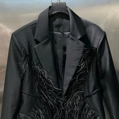 Spring Autumn New Women's Blazer Notched Collar Niche Design Patchwork Tassel Elegant Fashion Dark Trend Ins Jacket HK15185