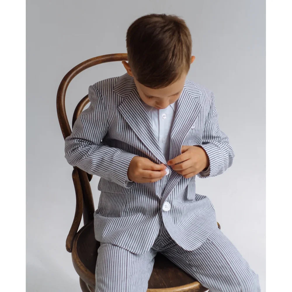 Striped Boy Suits Formal Notch Lapel Slim Pinstripe Outfits Children Customized Casual Daily Fashion Kids Clothes 2 Piece