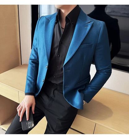 High-end Shiny Business Casual Suit Jacket Men British Style Slim Fit Office Work Men Blazers Wedding Groom Dress Coats 2025