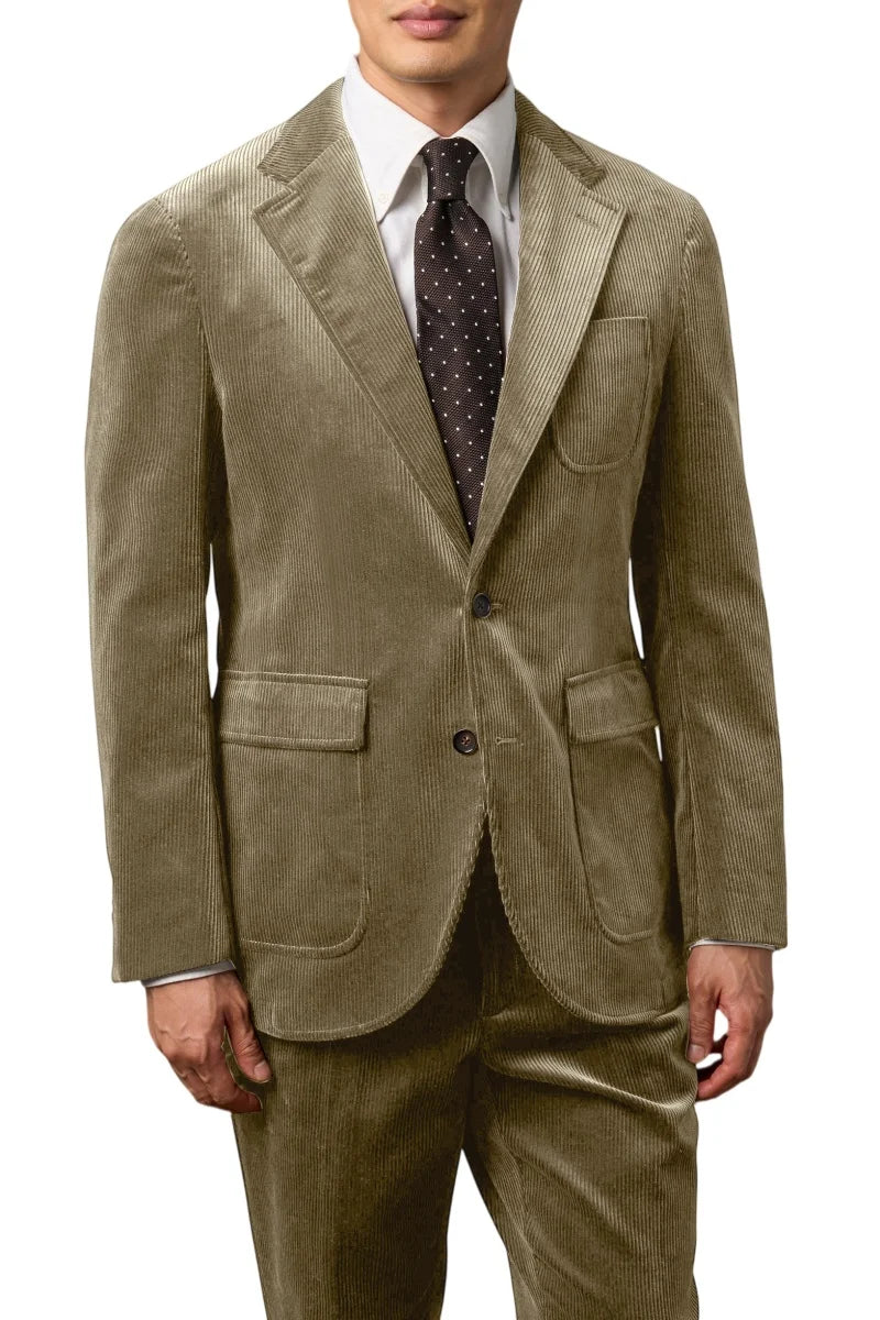 Men's Corduroy 2-Piece Suit – Classic Single Breasted Blazer & Pleated Pants for Wedding & Formal Occasions