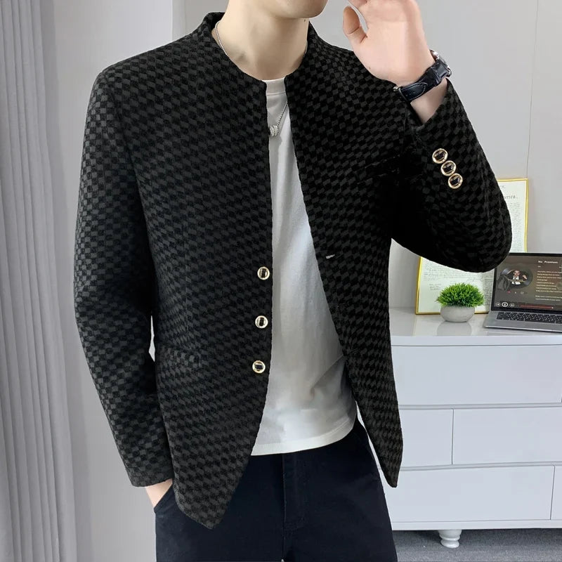Blazer Fashionable Outdoor Travel Trend Gentleman Youthful Wedding Versatile Host Casual Korean Style Checkered Men's Blazer