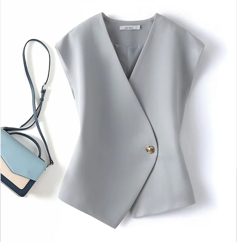 2026 Spring Autumn Short Vest Women Korean Slim Sleeveless Jacket Casual With lining Blazer Waistcoat Female Tops Chaleco Mujer