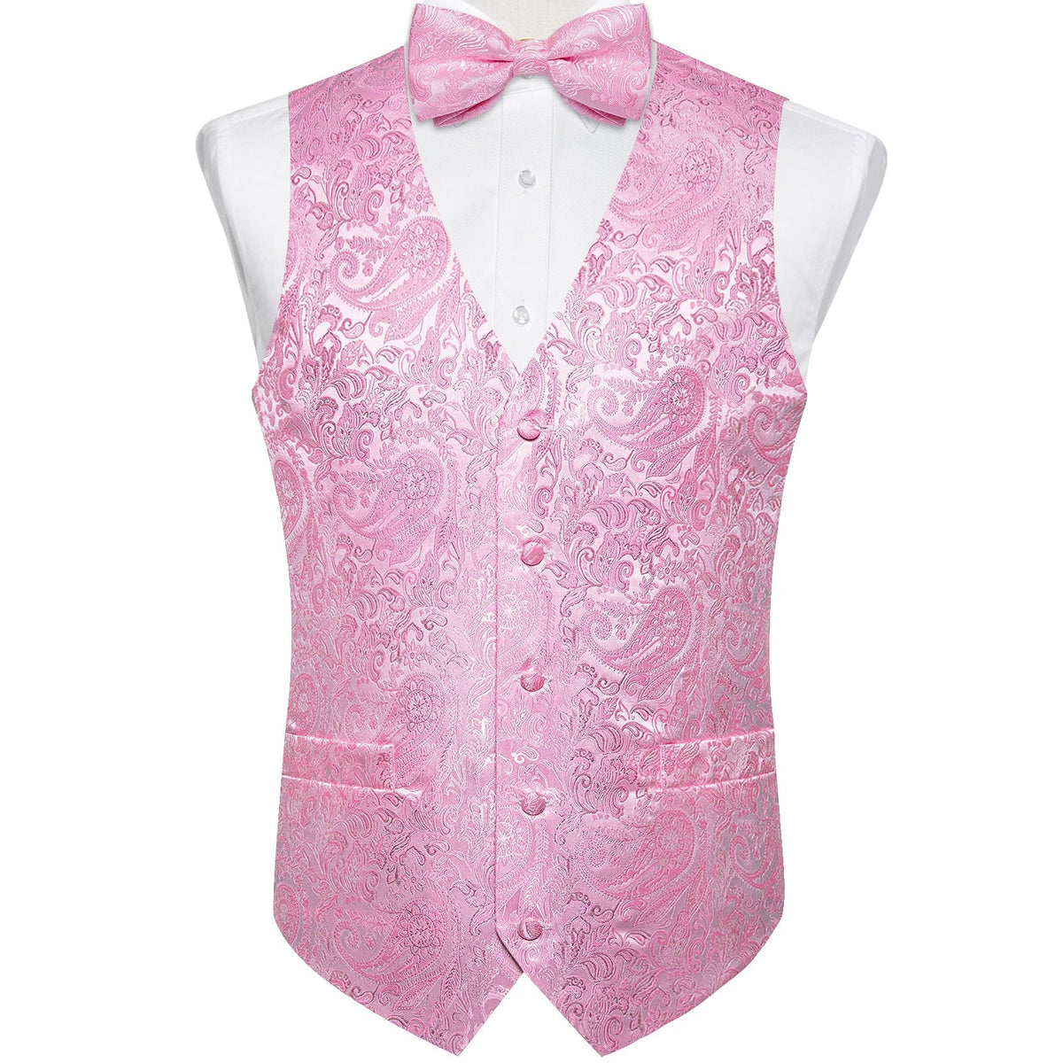 Men's Vest and Bow Tie Set – Pink Paisley Jacquard Waistcoat for Weddings and Formal Events