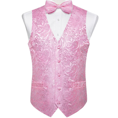 Men's Vest and Bow Tie Set – Pink Paisley Jacquard Waistcoat for Weddings and Formal Events