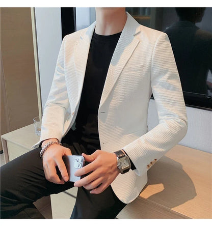 2025 Spring New Waffle Suit Coats Men Slim Fit Business Casual Blazer Jacket Homme Formal Groom Prom Wedding Tuxedo 4XL-M