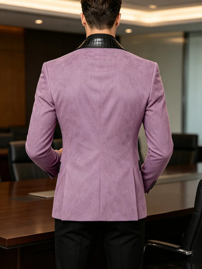 Men's Suede Slim Fit Blazer Jacket Crocodile Pattern Lapel Design Suit Coat Formal Business Prom Wedding Party Tuxedo Outerwear