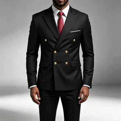 Mode Nouveau Homme Loisirs Boutique Affaires Banquet Couleur Unie Mariage Double Boutonnage Slim Fit Costume Blazers Veste Pantalon