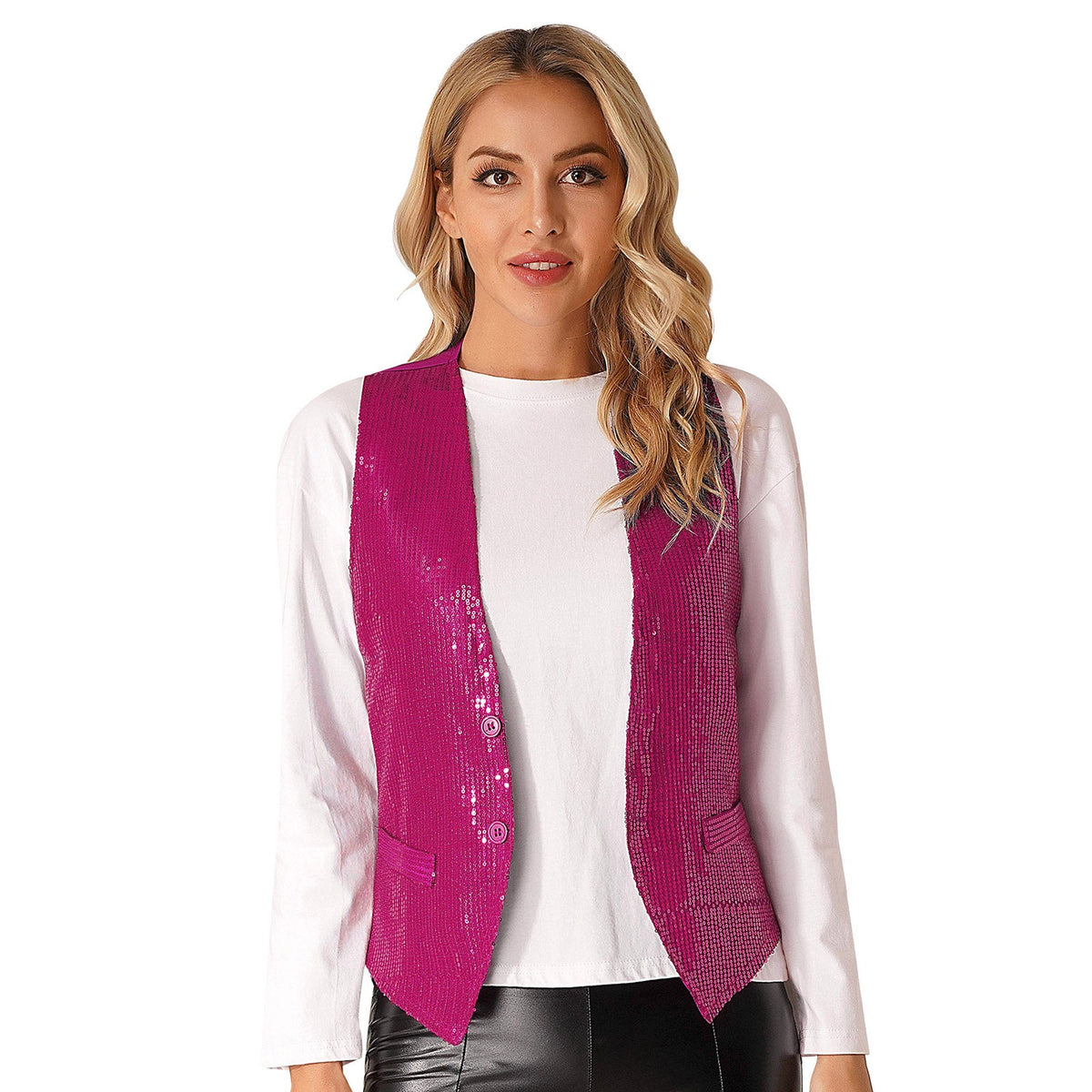 Fashion Women Sleeveless Vests Glittery Sequins Vest Music Festival Clubwear Waistcoat for Jazz Dancing Party Club Costumes