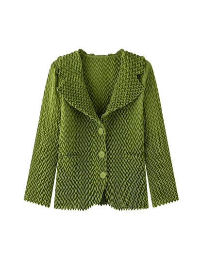 Pleats Original High-end Simple Solid Wave Pleated Small Suit Casual Versatile Long-sleeved Short Jacket Female Spring