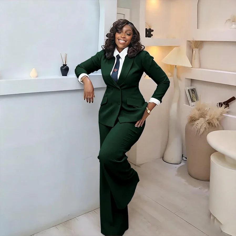 Classic Professional Burgundy Double Breasted Women's Suit Office Formal 2 Piece Jacket Pants Set Casual Daily Streetwear
