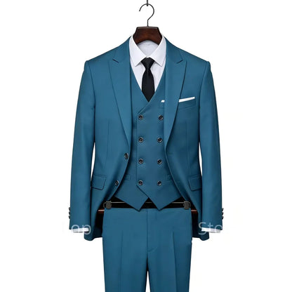 High Quality Men Wedding Suits Fashion Male Business Social Dance Party Dress Peak Lapel Blazers Pants with Vest for Party Prom