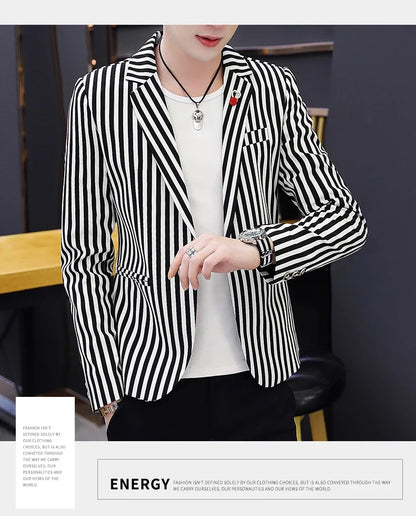 Men's Slim Fit Striped Casual Suit Jacket Korean Fashion Four Seasons New Boutique Handsome Small Suit
