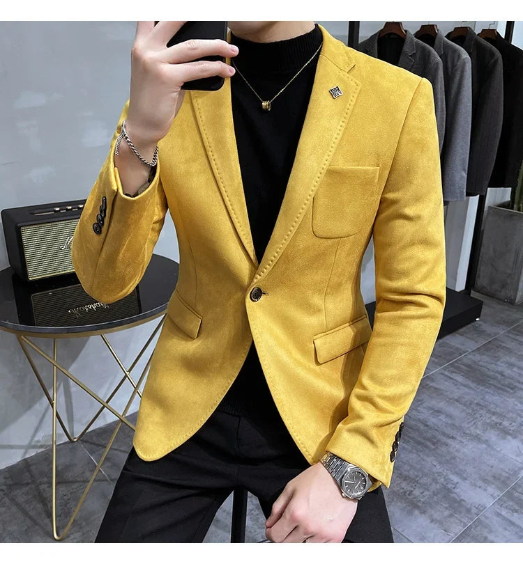 Men's Velvet Slim Fit Blazer Smart Casual Wedding Suit Jacket
