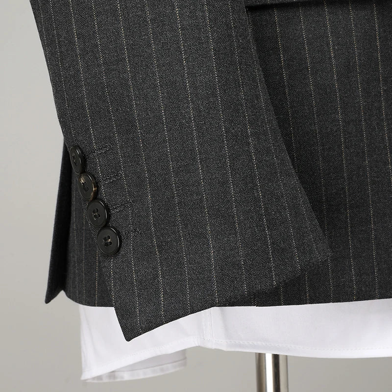 Men's Suit Double-Breasted Slim Fit Striped Two-Piece Set for Wedding & Business