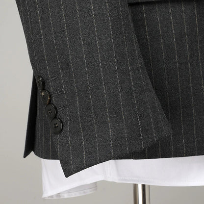 Men's Suit Double-Breasted Slim Fit Striped Two-Piece Set for Wedding & Business