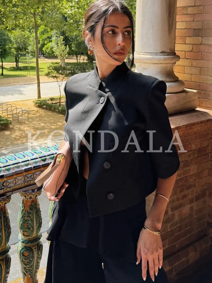 Commute Short Sleeve Blazer Women Summer Elegant Stand-up Collar Short Blazer New 2026 Trendy High Street Casual Blazer
