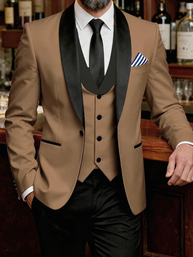 Men Suit 3 Pieces White Black Single Button With Lapel For Wedding Groom Banquet Party Business Work Daily Jacket Vest Pants