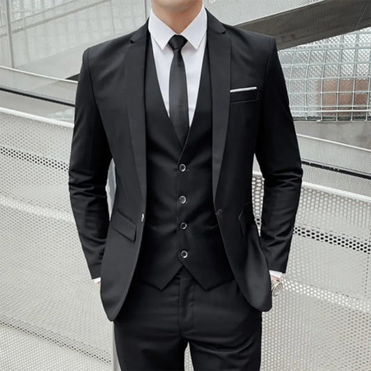 Latest Navy Blue Notched Lapel Men's Blazer Luxurious Business Office Male Suit One Button Slim Fit High Quality Wedding Costume