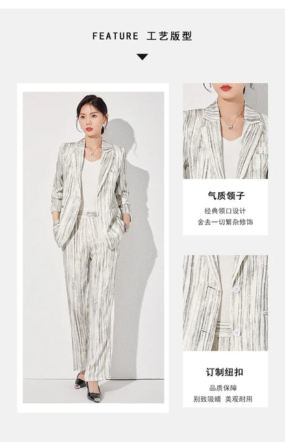 Fashion Women Striped Pants Suit New Spring Business Formal Slim Long Sleeve Thin Blazer and Trousers Office Ladies Work Wear