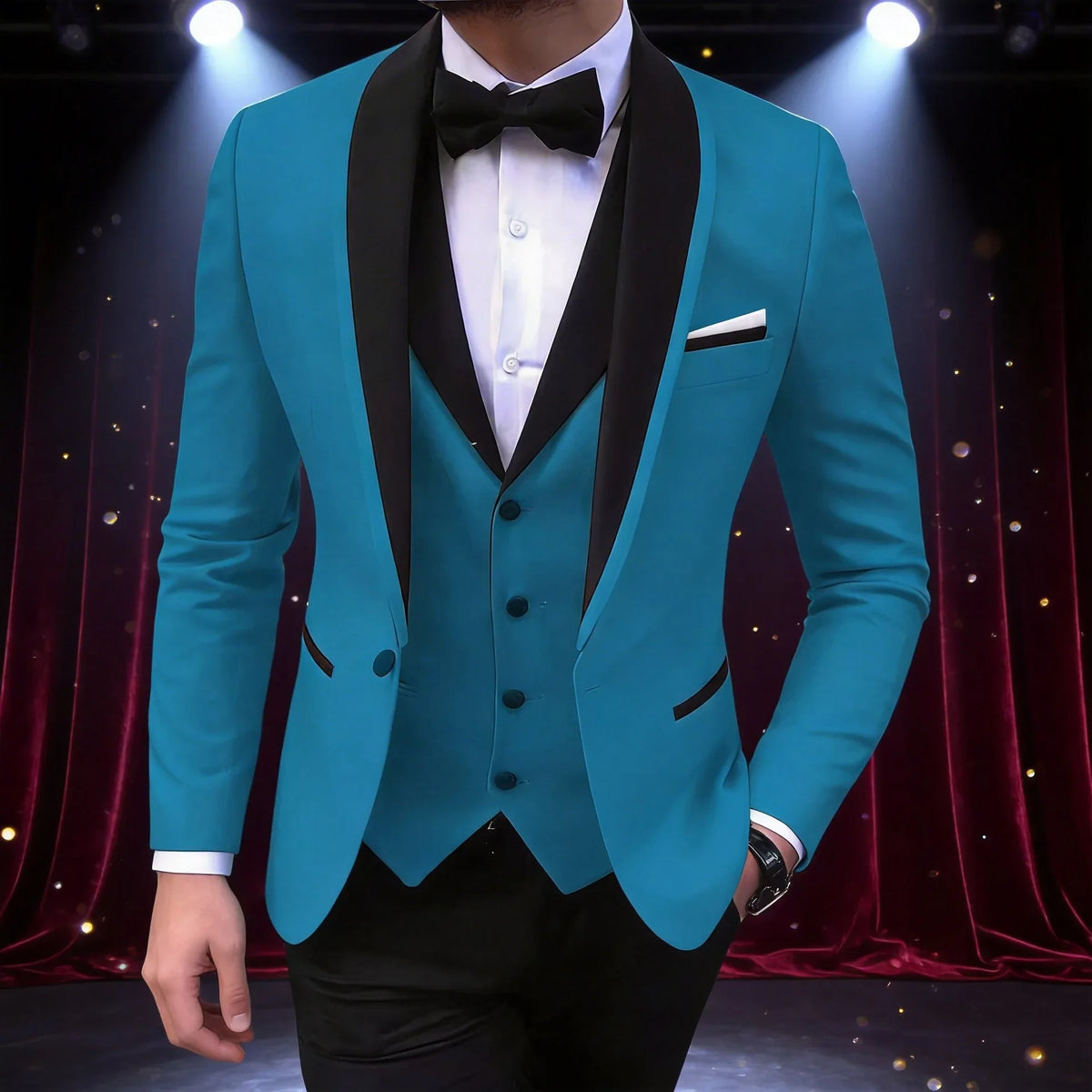 Luxury Blue Jacket with Pant Vest Wedding Men Tail Coat 3 Piece Groom Tuxedo for Formal Prom Male Suits Fashion Set