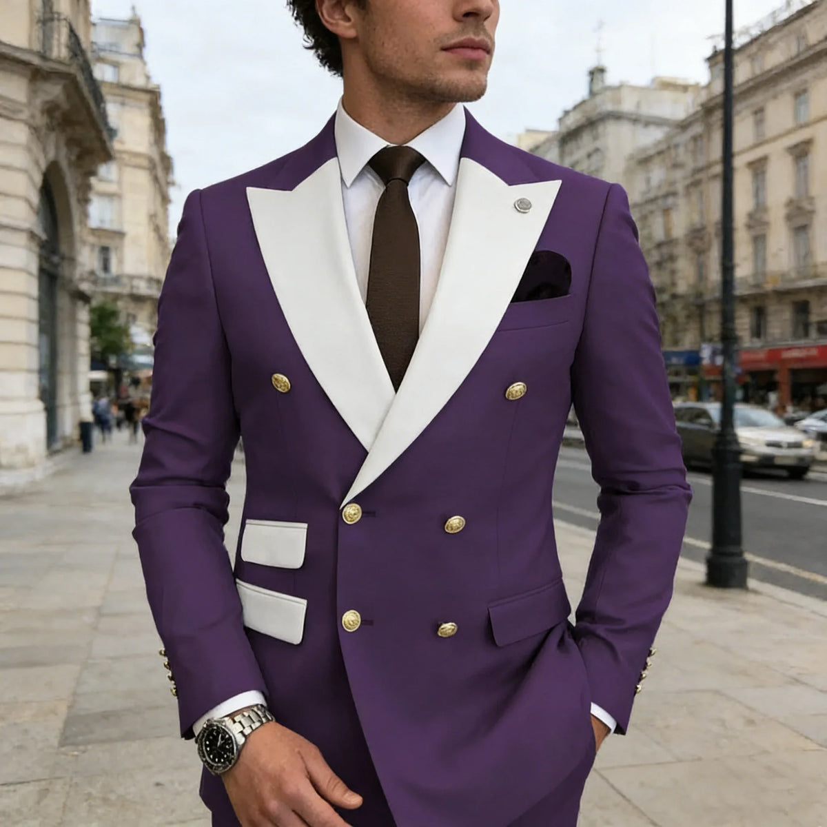 Men's Suit Blazer Slim Fit Double Breasted with White Peak Lapel Jacket Formal Business Tuxedo for Wedding Prom Party Dinner