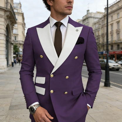Men's Suit Blazer Slim Fit Double Breasted with White Peak Lapel Jacket Formal Business Tuxedo for Wedding Prom Party Dinner