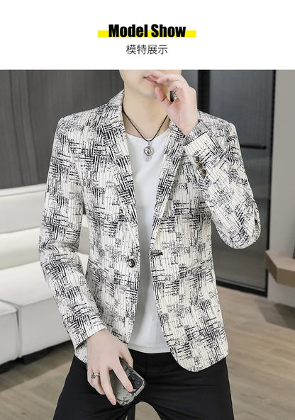 Men's Blazer Fashionable Casual Business Gentleman Outdoor Trendy Checkered Banquet Versatile and Slimming Korean Version Blazer