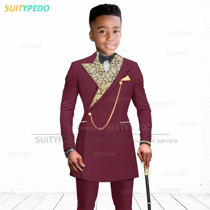 Luxury Boy's Suit Set Homecoming Party Kids Jackets Tailor-made Slim Fit Blazer Pants 2 Pieces Wedding Party Children Tuxedos