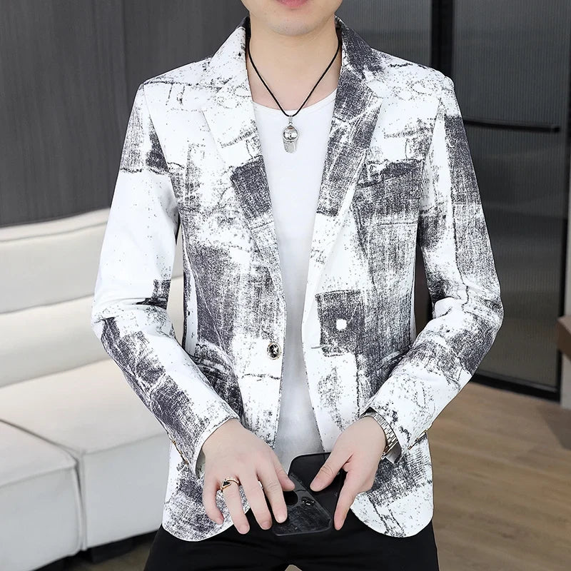 Blazer Men's Business Gentleman Wedding Fashion Versatile Trendsetter Comfortable To Wear Best Man Print Slim and Casual Blazer