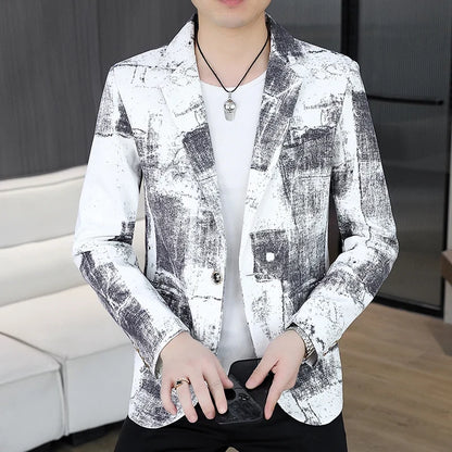 Blazer Men's Business Gentleman Wedding Fashion Versatile Trendsetter Comfortable To Wear Best Man Print Slim and Casual Blazer