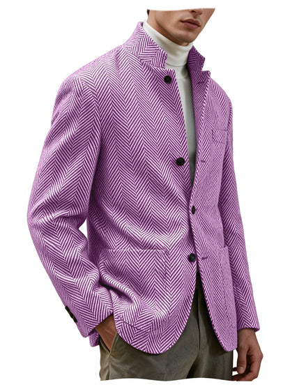 Men's Herringbone Tweed Stand Collar Blazer  Notch Lapel Slim Fit Wool Blend Sport Coat Business Casual Wedding Prom Man Jackets