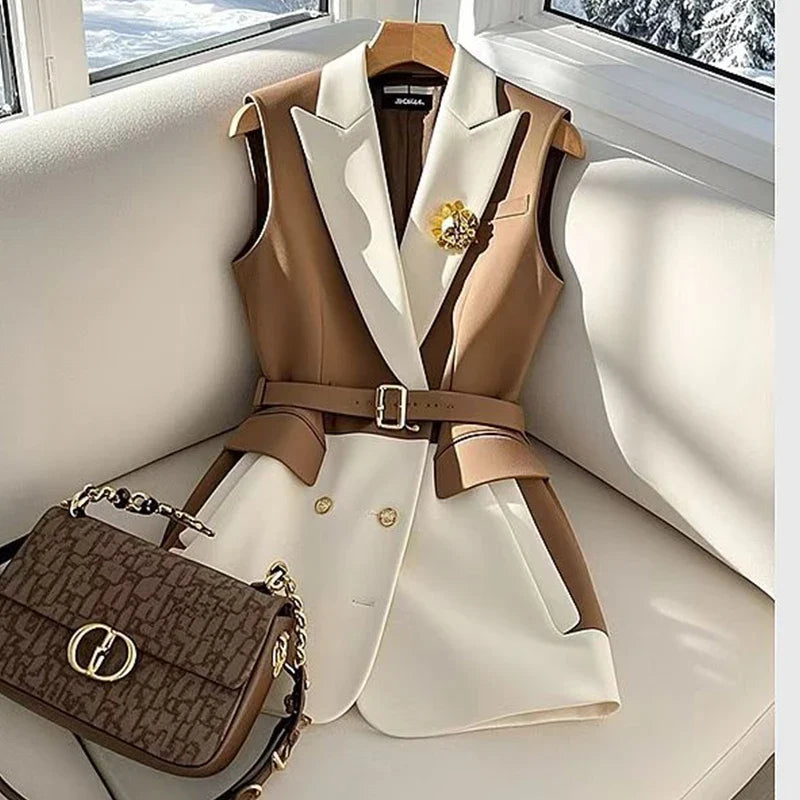 Spring Autumn Blazers Jacket Vest for Women Double Breasted Sleeveless Blazers Slim Elegant Office Lady Fashion Korean Outerwear