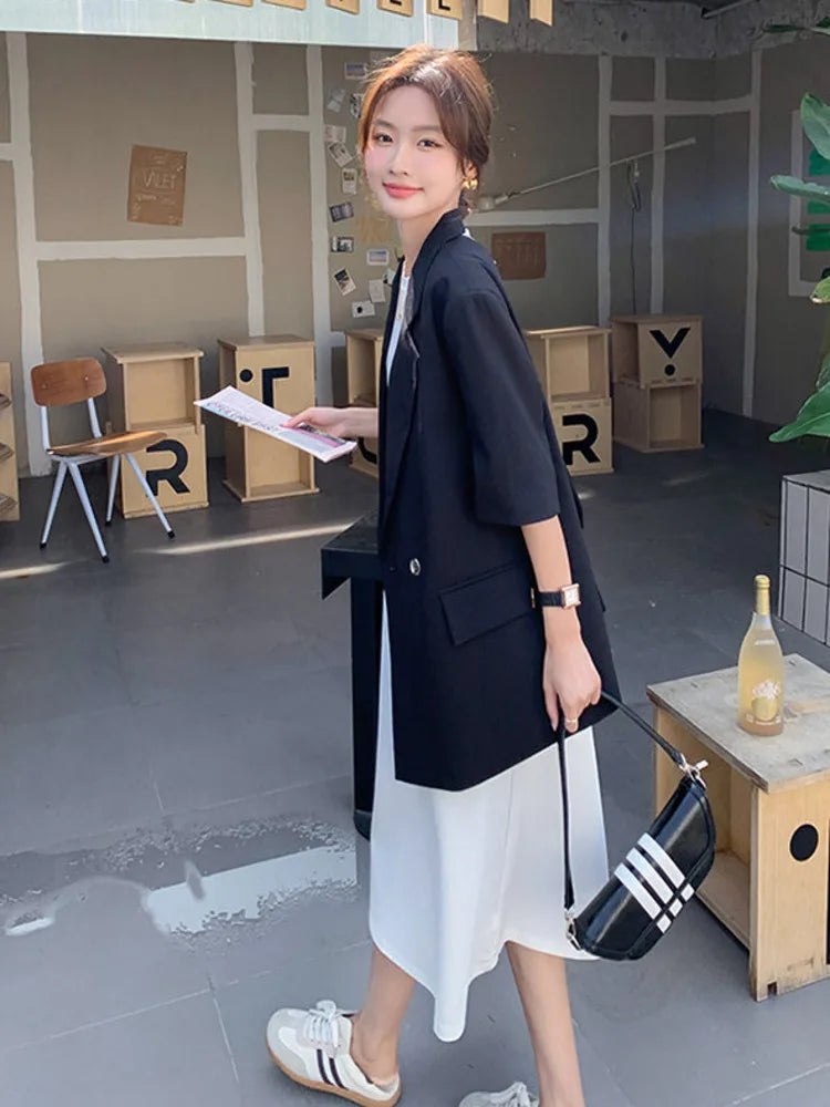 Summer New Women's Blazer Short Sleeves Back Bowknot Chain Niche Design Elegant High-end Sweet Ins Chic Tide Jacket HK14700