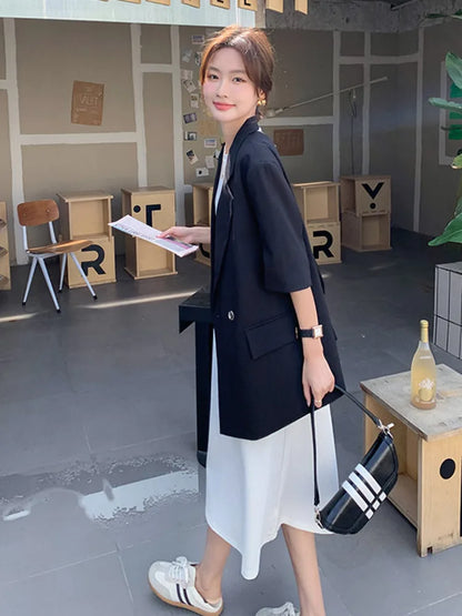 Summer New Women's Blazer Short Sleeves Back Bowknot Chain Niche Design Elegant High-end Sweet Ins Chic Tide Jacket HK14700